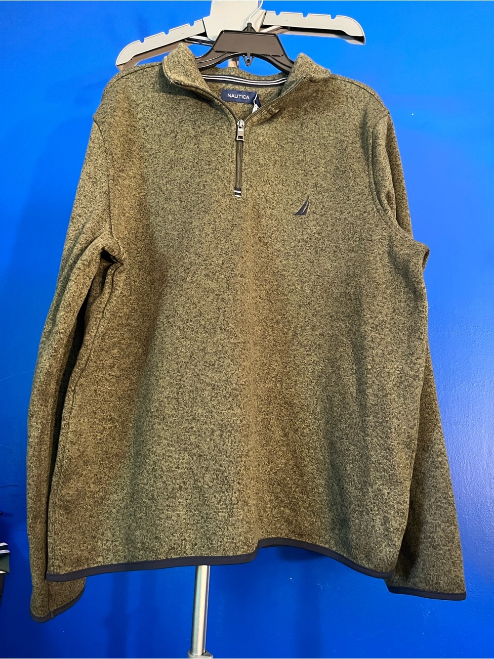 Nautica Men's Olive Green , Gray Half-Zip Sweater